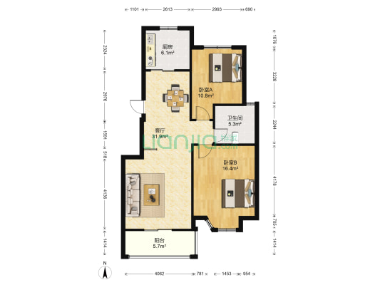 华商清水湾西区 2室1厅1卫 88平方