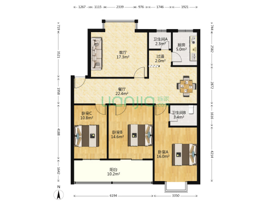 鸿景苑 3室2厅2卫 118平方