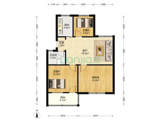 陶朱南路 2室1厅1卫 83平方
