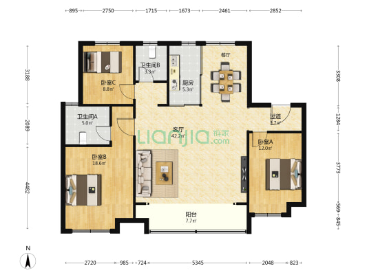 市中万科城一期翡逸园 3室1厅2卫 142平方