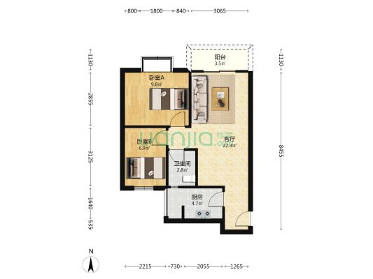 侯家花园B区 2室1厅1卫 58平方