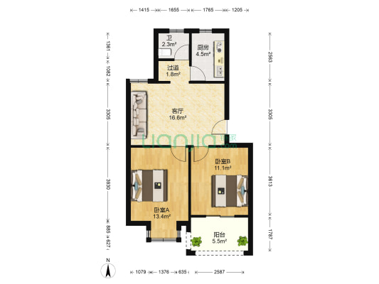 沙河景园南区 2室1厅1卫 67平方