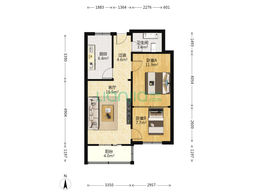 财富巷.文化路（大众市场） 2室1厅1卫 69平方