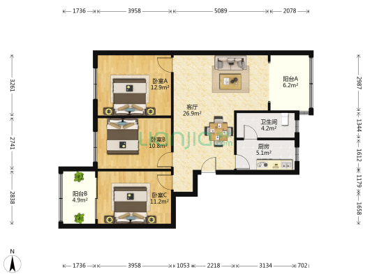方池街11号 3室1厅1卫 97平方