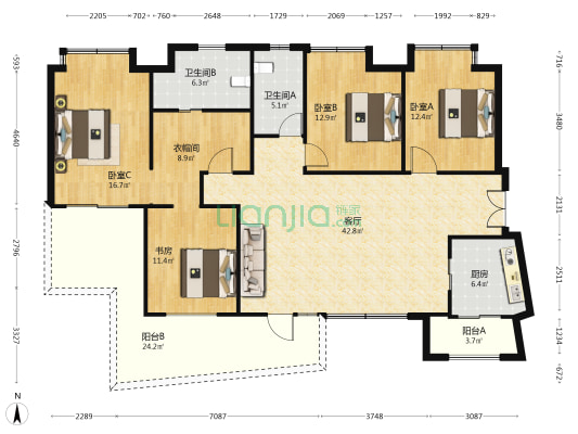 天玑幻影 4室1厅2卫 168平方