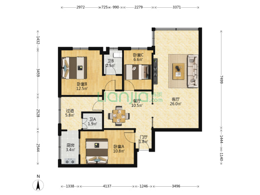 明辉楼 3室2厅2卫 97平方