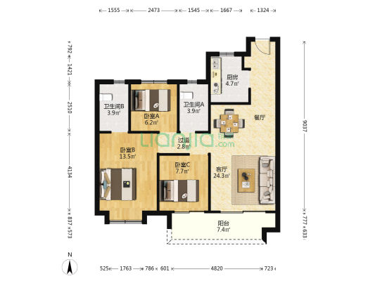 中骏云景台 3室1厅2卫 98平方