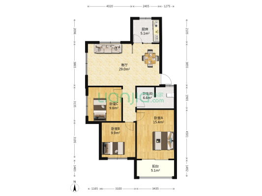 东方罗马 3室1厅1卫 96平方