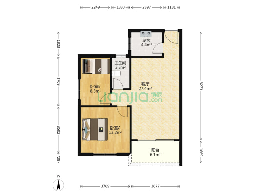 龙图花园 2室1厅1卫 78平方
