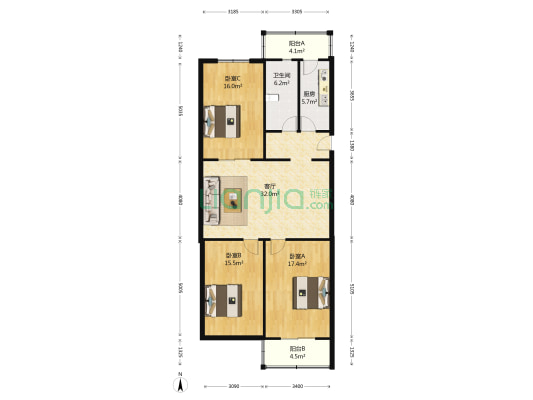 荣兴里 3室1厅1卫 121平方