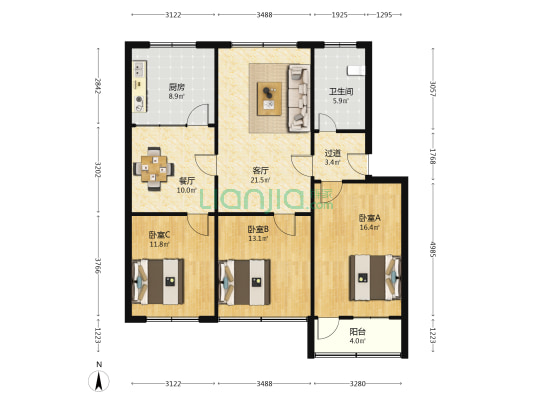 市委家属院 3室2厅1卫 116平方