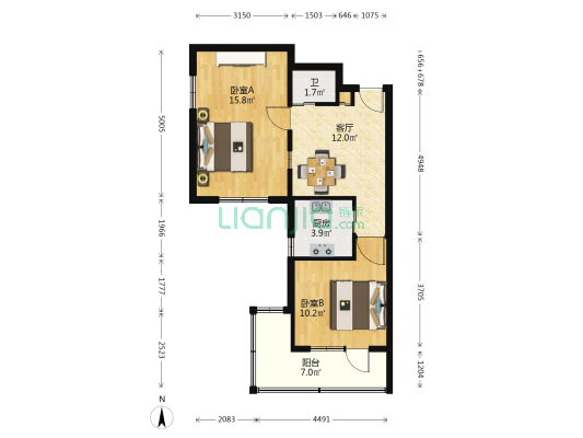 前门东小街 2室1厅1卫 61平方
