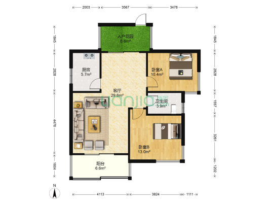 大山花园 2室1厅1卫 84平方