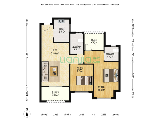 凤凰家园凤翔苑 2室1厅2卫 62平方