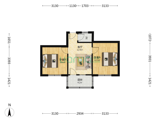 邮政局家属院 2室1厅1卫 52平方