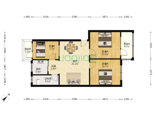 常富楼 3室1厅1卫 85平方