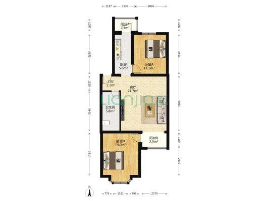 中门花园良实家园 2室1厅1卫 96平方