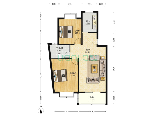 广安苑二期 2室1厅1卫 95平方
