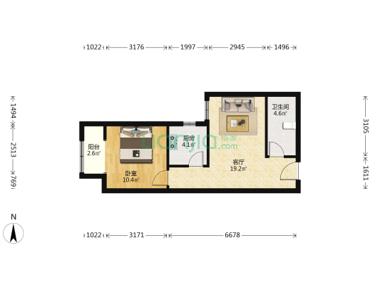 清苑嘉园 1室1厅1卫 59平方