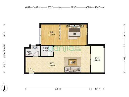 南国中心 1室1厅1卫 96平方