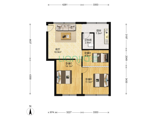 华泰商住楼 3室1厅1卫 80平方