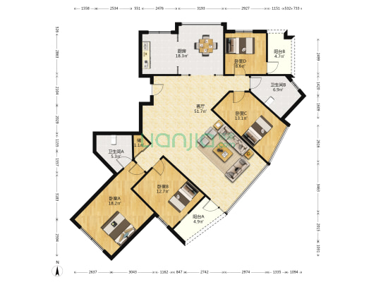 长春都市豪庭 4室1厅2卫 172平方