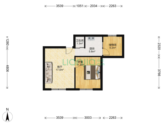 金花北路邮局小区 1室1厅1卫 45平方