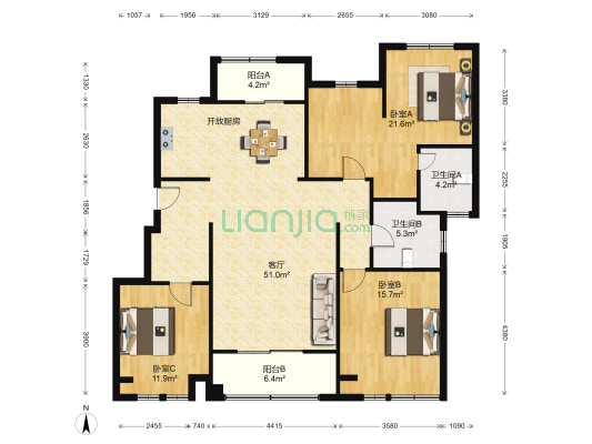 橡树公馆 3室1厅2卫 128平方