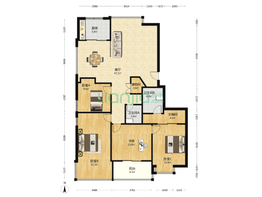 中央花园 4室1厅2卫 173平方
