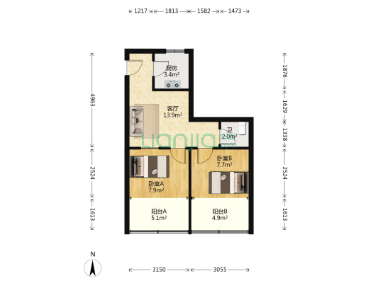 文化小区 2室1厅1卫 57平方