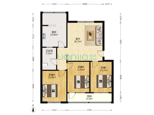 惠众街宿舍楼 3室1厅1卫 105平方