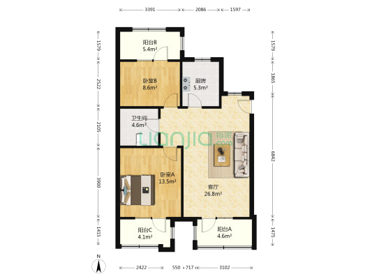 明昕园 2室1厅1卫 98平方