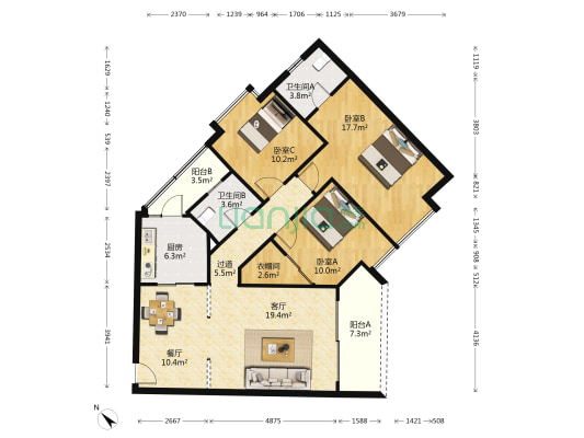 宏润巴塞阳光 3室2厅2卫 121平方