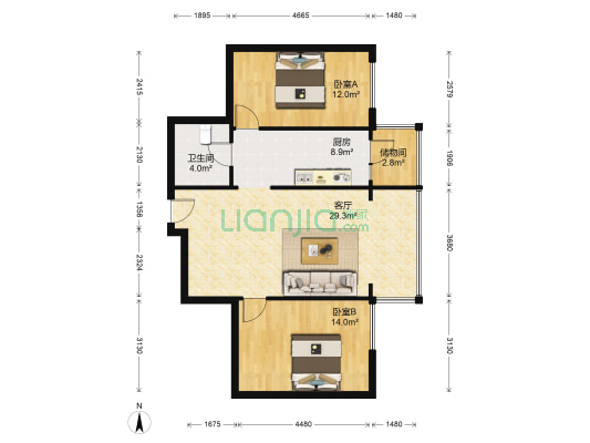 塞納歐香 2室1厅1卫 92平方