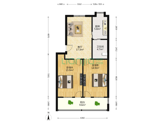 丰和中大道1946号 2室1厅1卫 84平方