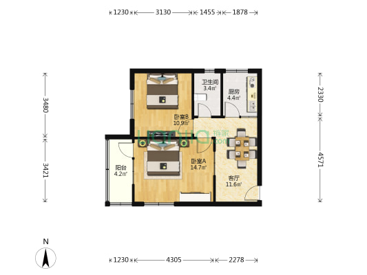 福林小区（逍遥二路） 2室1厅1卫 57平方