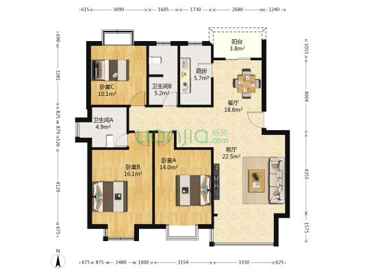 泰宸舒庭 3室2厅2卫 187平方