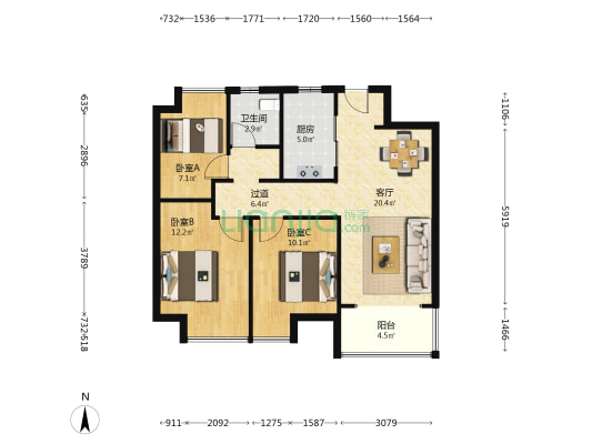 新力澜湾 3室1厅1卫 89平方