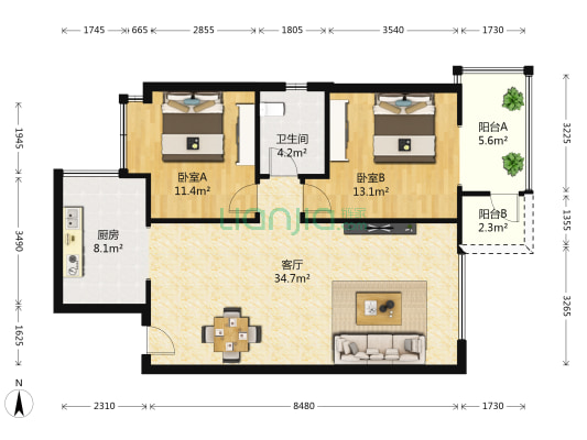 金沙西园四期 2室1厅1卫 89平方