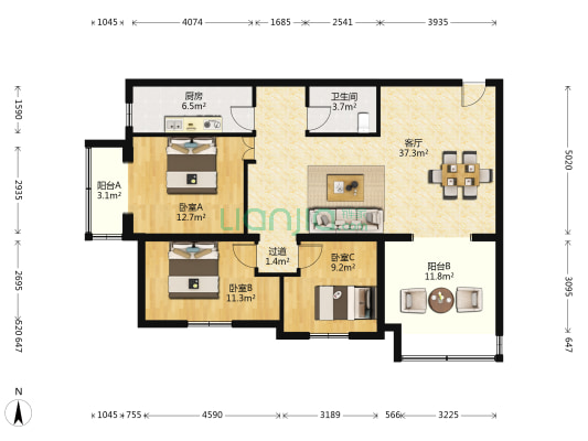 航南小区 3室1厅1卫 128平方