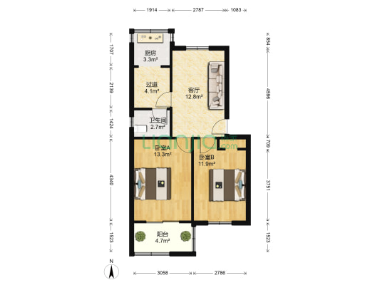 核四院小区 2室1厅1卫 64平方