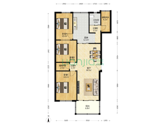 国泰街28号 3室1厅1卫 84平方