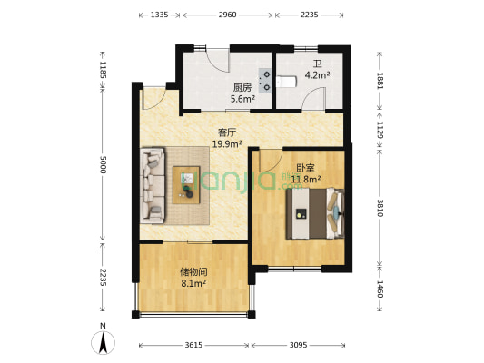金苹果家园 1室1厅1卫 63平方