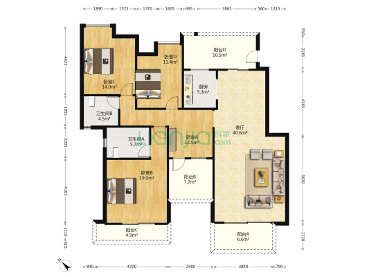 山水一舍 4室1厅2卫 185平方