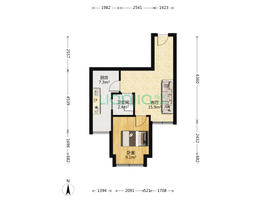 东锦城A区 1室1厅1卫 46平方