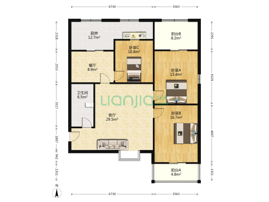铁路机械学校南宿舍区 3室2厅1卫 130平方