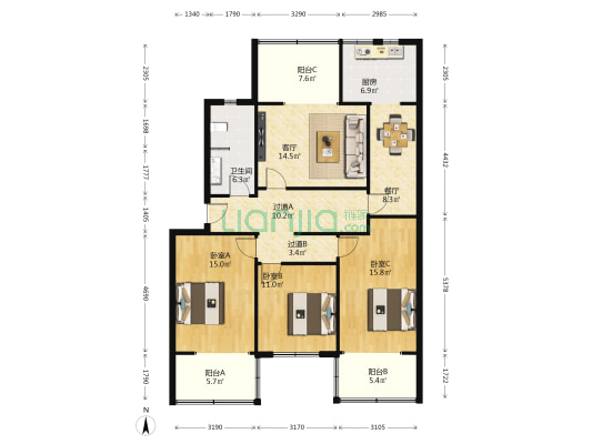 运管处宿舍 3室2厅1卫 103平方
