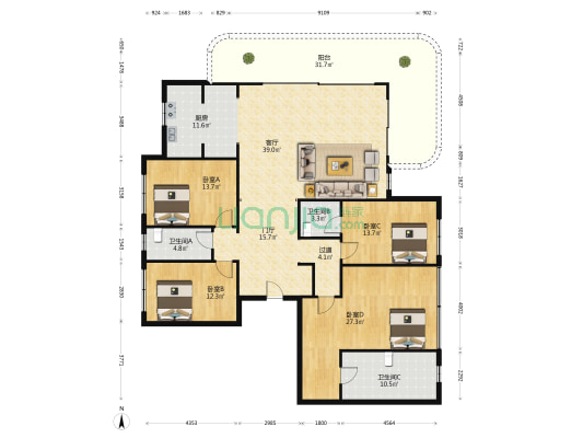 中国铁建·西派御江 4室1厅3卫 209平方