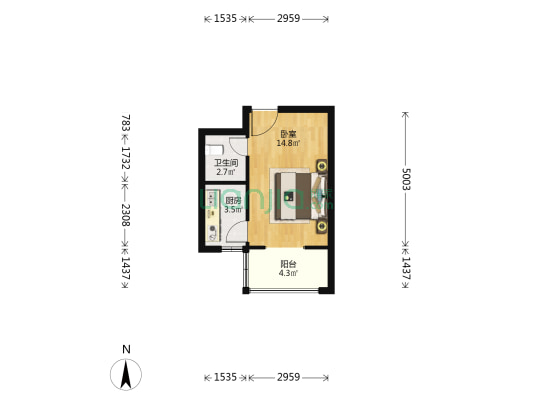 珑寓 1室0厅1卫 37平方
