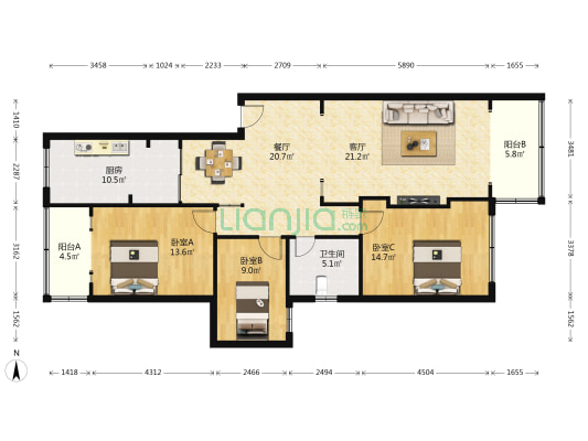 中信小区(通渭路) 3室2厅1卫 136平方